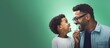 © vxnaghiyev - African American father and son brushing teeth in a happy home celebrating and appreciating family love and togetherness