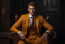 Portrait Of A Gentleman, Stylish Serious Man, Elegant Luxurious Suit, Confident Look, Beautiful Pose, Suite Impeccably Richly 