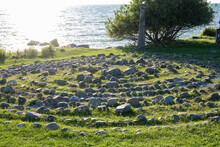 Stone Labyrinth On Coastline As It Was Historically On Northern Europe Beaches. Labyrinths Were Used To Clear Soul And Find Inner Peace.