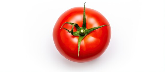 Wall Mural - A white background showcases a fresh tomato from above