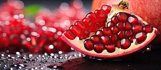 Fototapete - Dew on ripe pomegranate seeds