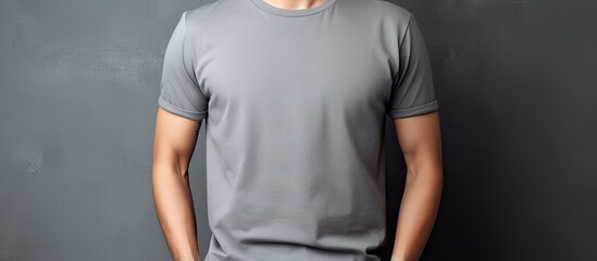 Poster - Fashionable male with trendy shirt against gray backdrop