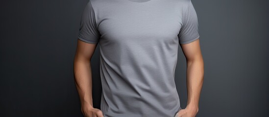 Poster - Fashionable male with trendy shirt against gray backdrop