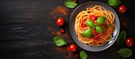 Poster - Homemade Italian pasta with tomato sauce cherry tomatoes and basil