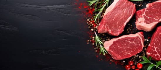 Fototapete - Top view of raw steak meat on a menu concept for keto or paleo diet