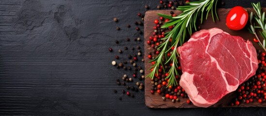 Fototapete - Top view of raw steak meat on a menu concept for keto or paleo diet