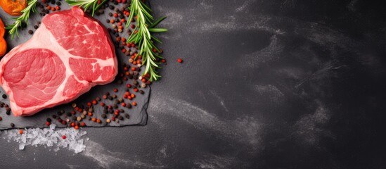 Fototapete - Top view of raw steak meat on a menu concept for keto or paleo diet