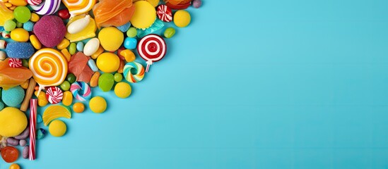 Poster - Variety of candies on colored surface from above