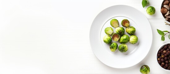 White plate on a background with pepper pot and vegetables