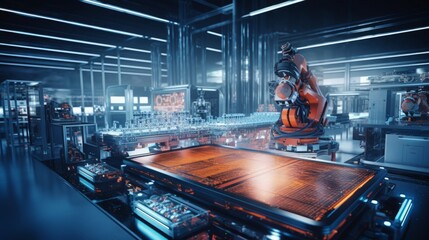 Wall Mural - An artificial intelligence machine in an industrial manufacturing factory, high detailled, 16:9 , copy space