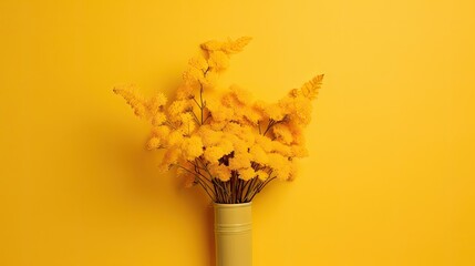 Wall Mural - flowers in a white vase on a yellow background with copy space for your text or image free stock photography, creative photography, flower