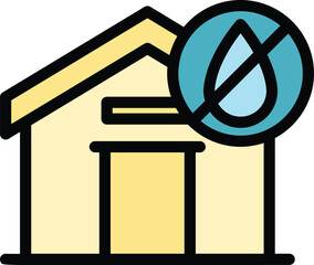 Sticker - No water roof icon outline vector. Home worker. Work top color flat