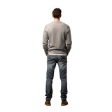 Fototapeta  - A man in jeans gazing upwards isolated on a transparent background seen from behind