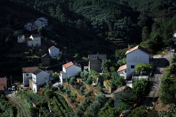 Sticker - View of the village in the foothills of Serra da Estrela in the morning, Portugal.