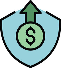 Wall Mural - Shield loan icon outline vector. Money cost. Personal credit color flat