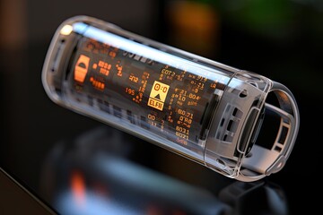 Wall Mural - an electronic device with the display on it's side showing its speed and current times, as seen in t