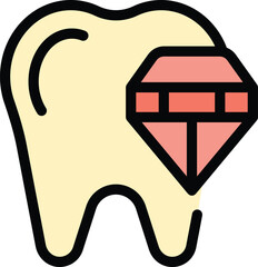 Sticker - Diamont tooth icon outline vector. Diamond gem. Glass stone color flat