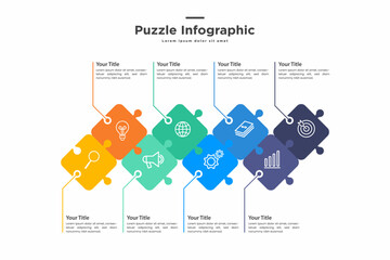 puzzle infographic design with 8 step, graph to describe the steps