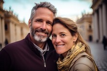 Couple In Their 40s At The St. Peter Basilica In Vatican City