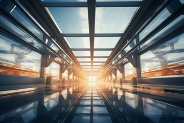 Poster - Abstract backdrop of modern glass and steel architecture. Background with selective focus and copy space