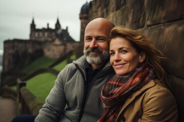 Couple in their 40s at the Edinburgh Castle in Edinburgh Scotland