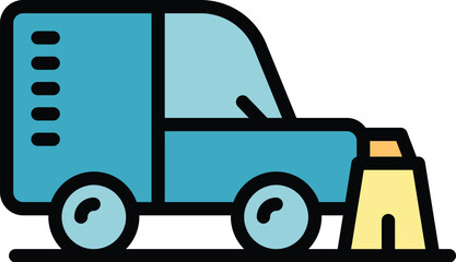 Wall Mural - Dust sweeper icon outline vector. Street truck. Machine municipal color flat
