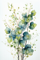 Wall Mural - illustration of eucalyptus and twigs with leaves in watercolor. AI generative
