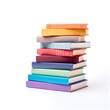 © PixelHD - A stack of different color books for studying and reading isolated with a white background. An education and leisurely reading concept. Generative ai.