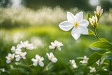 Fototapeta Kwiaty - closeup of  jasmine flower, flowers field background, fresh flower photo, beautiful floral image