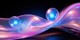 Pearly abstraction of two spheres in wave form with neon light. AI Generation