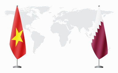 Vietnam and Qatar flags for official meeting