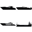set of silhouettes of boats