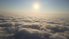 Airplane Flight. Flying Above The Clouds. View From The Window Of The Plane. Traveling By Air