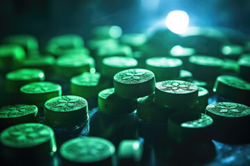 Wall Mural - Close-up of green ecstasy pills or tablets with mdma