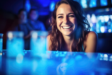 Wall Mural - Smiling teen girl on a party ready to drink alcohol