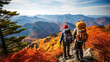 © tota - 秋の登山、紅葉する山道を歩く登山者