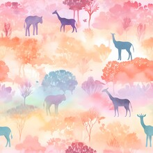 Combine Soft Watercolor Strokes With Intricate Animals Tropical Vintage Trees And Animals Hand Drawn Floral Seamless Pattern