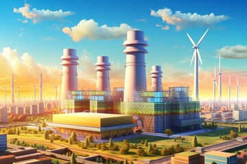 Wall Mural - eco city with wind turbines. renewable energy concept. vector illustration