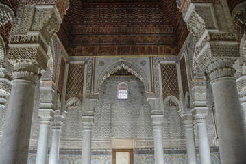 Wall Mural - Marrakech, Morocco - Feb 8, 2023: The Chamber of the twelve columns at the Saadian tombs, Marrakech