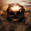 War, skull, optical illusion, tanks, soldiers, dead, chaos, wreck, campfire