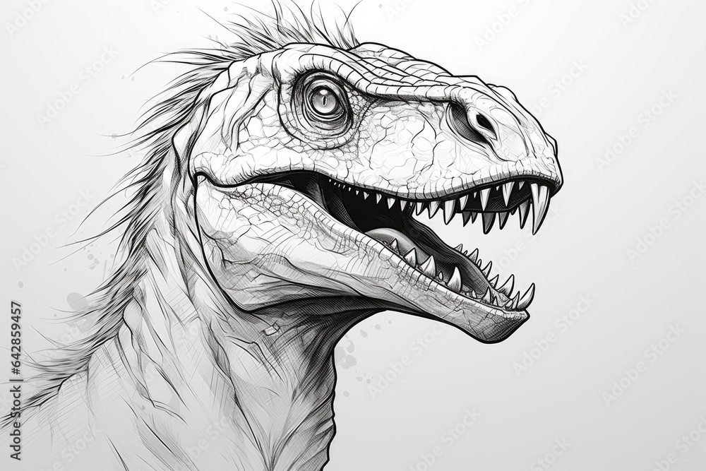 I Rapter Head Drawing Portrait illustration of raptor dinosaur head on white background Stock ...