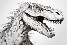 Portrait Illustration Of Raptor Dinosaur Head On White Background