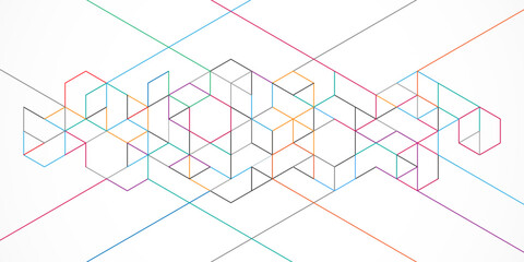Fototapete - The graphic design elements with isometric shape blocks. Vector illustration of abstract geometric background