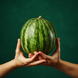 Hand holding watermelon for giving. Made with generative ai