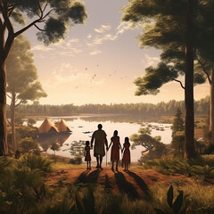 Wall Mural - Tribal family in African forest