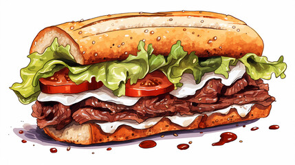 Wall Mural - hand drawn cartoon delicious sandwich illustration