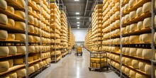 Cheese Making Factory Warehouse Storage Fresh Food Meal Goat Cow Product. Production Of European Cheeses And Dairy Products.