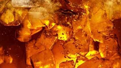Aufkleber - Super Slow Motion of Rotating Ice Cubes in Cola or Alcoholic Drink. Filmed on High Speed Cinema Camera, 1000 fps. Speed Ramp Effect.