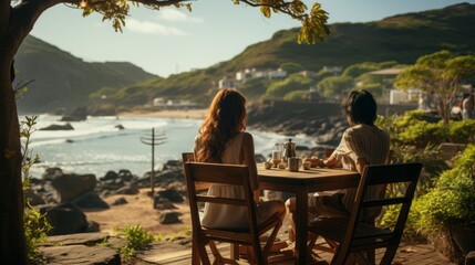 Poster - couple drinking wine at restaurant