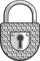 Canvas Print - Old metal padlock sketch. Vintage lock engraving